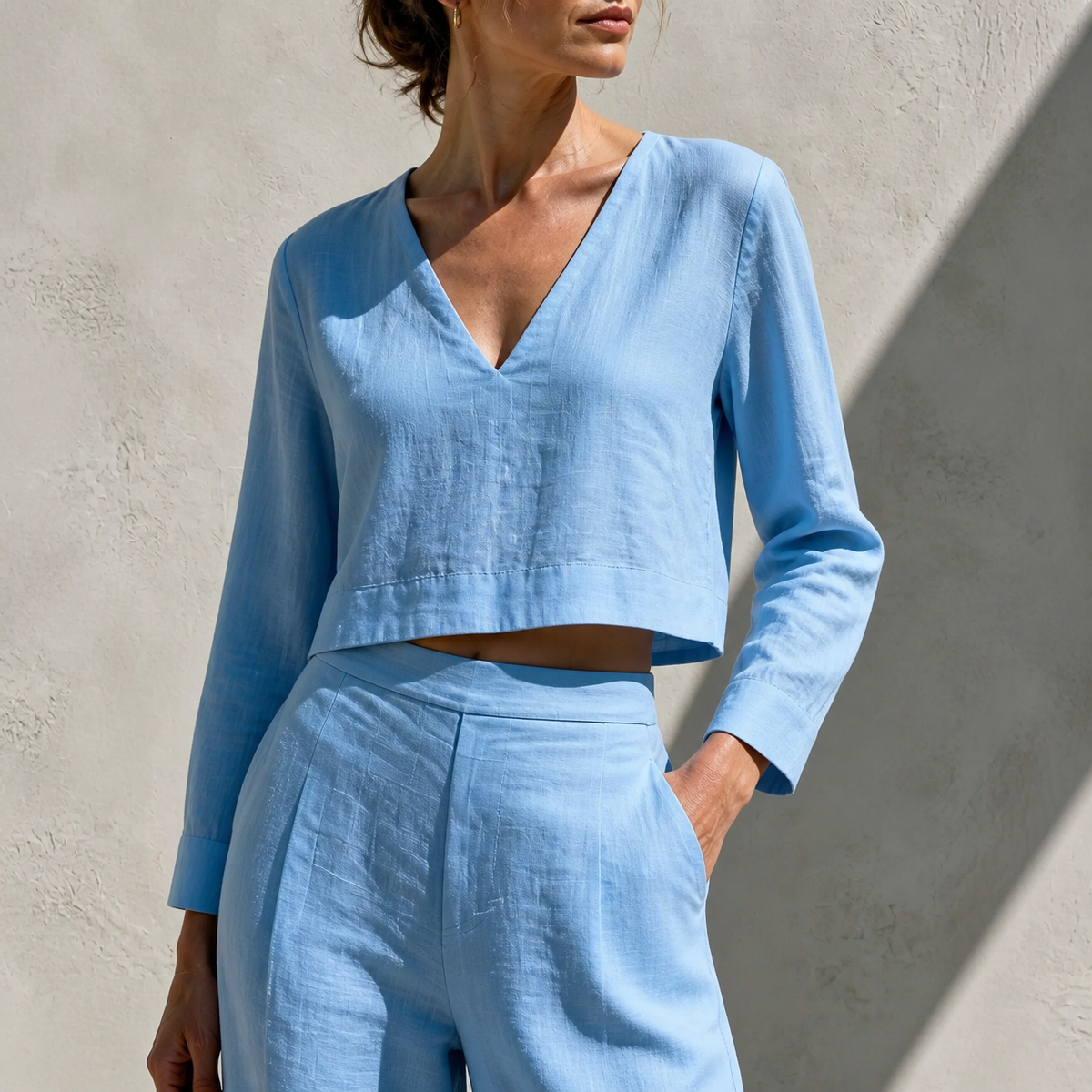 Cropped Top and High-Waisted Trousers