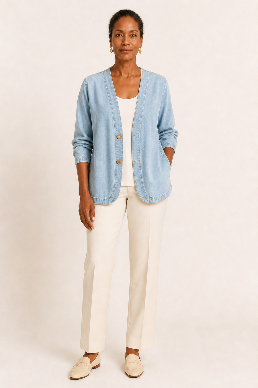Denim Classic Button Cardigan