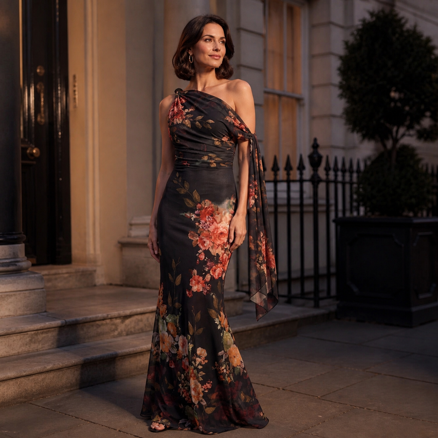 Floral One-Shoulder Maxi Dress