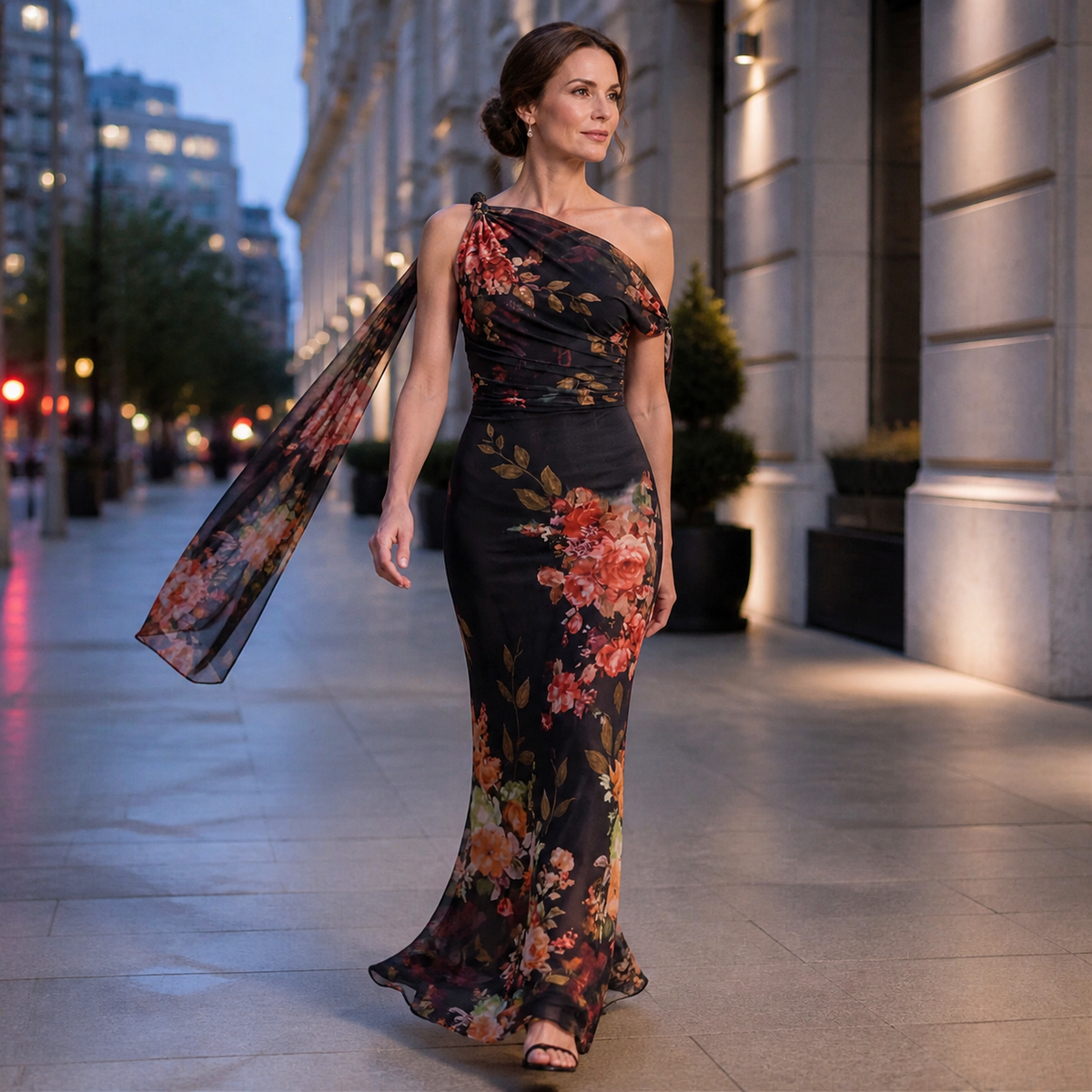 Floral One-Shoulder Maxi Dress
