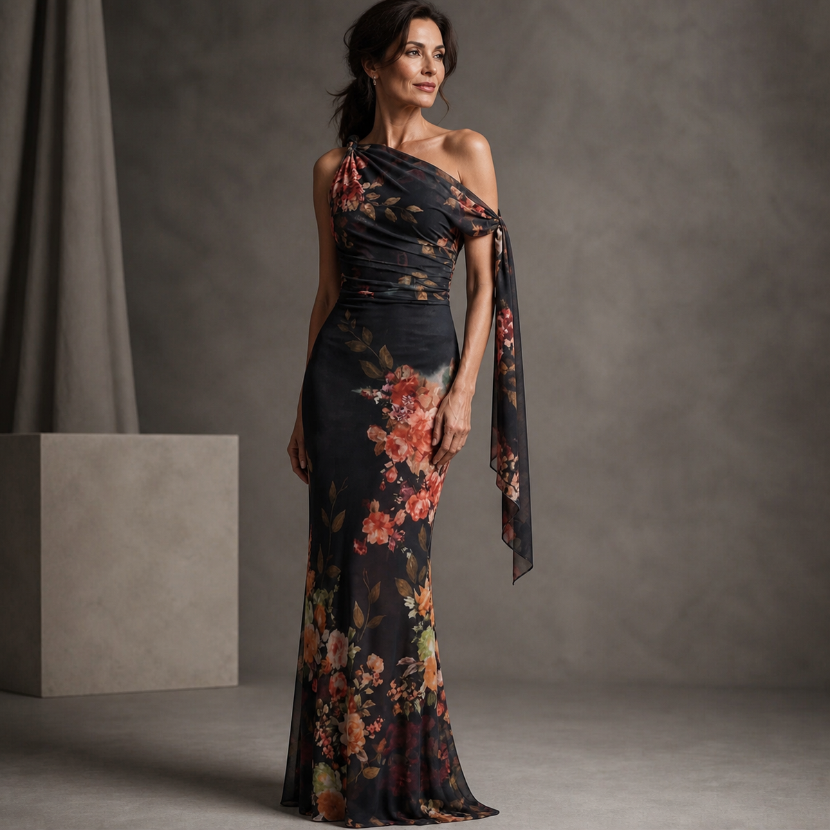Floral One-Shoulder Maxi Dress