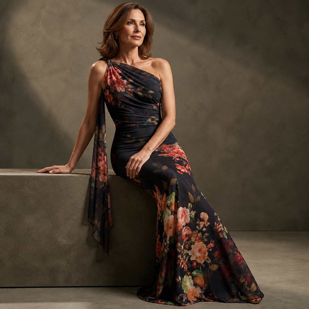 Floral One-Shoulder Maxi Dress