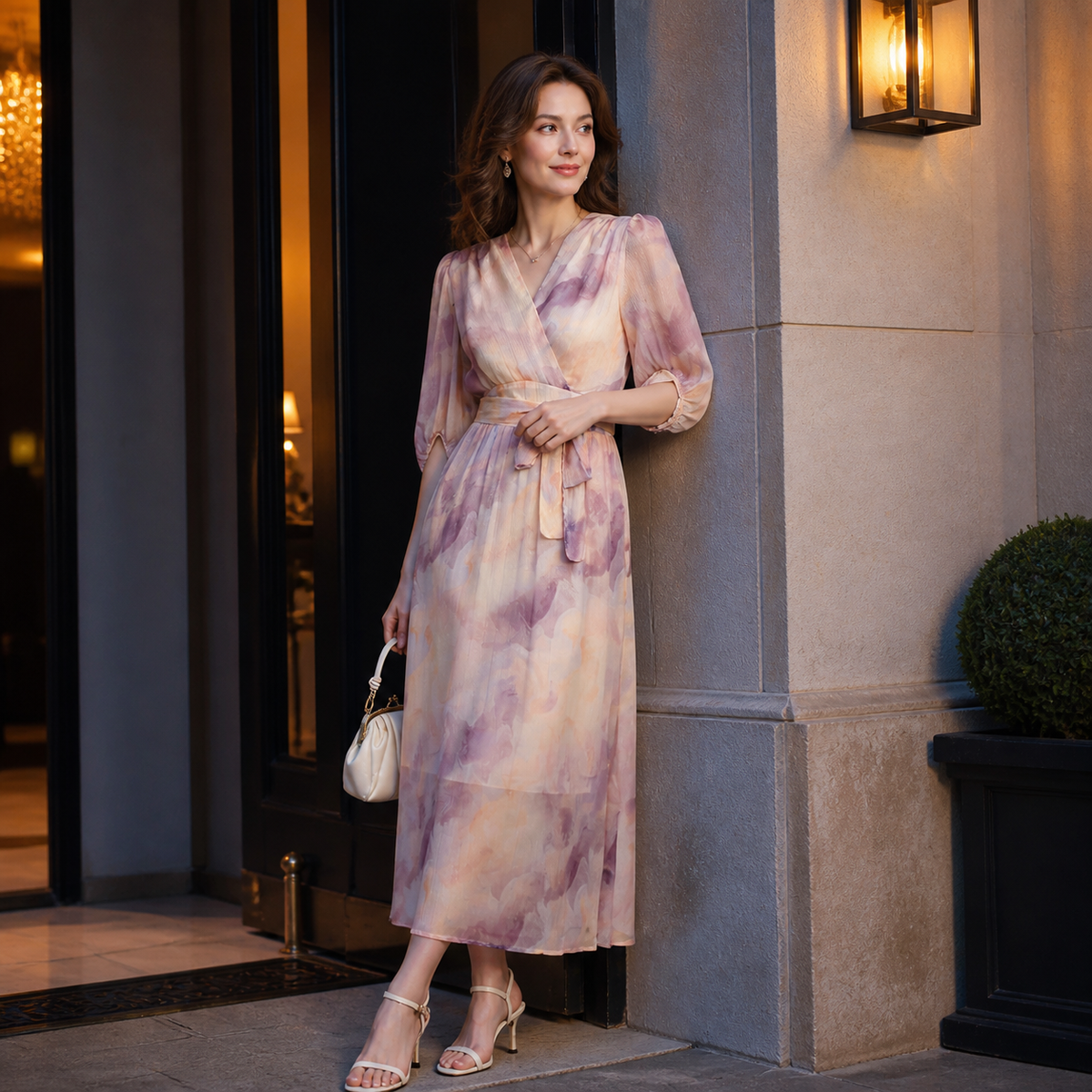 French Lace-Up Long Dress