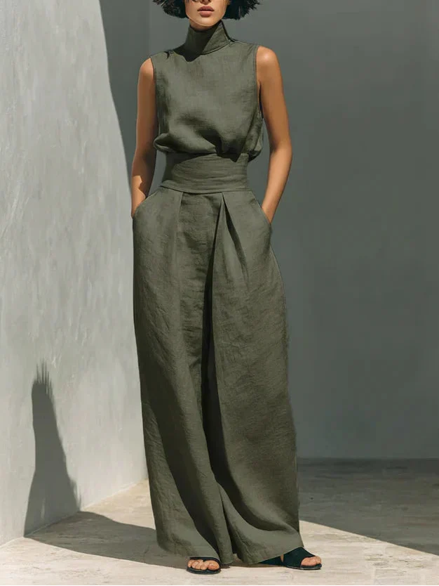 Sleeveless Wide-Leg Trousers Set