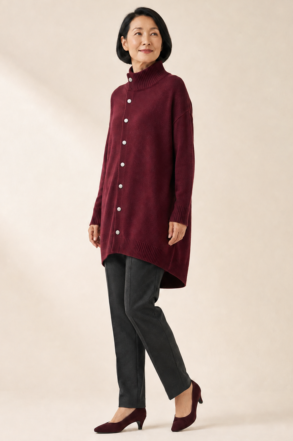 High Neck Sweater Cardigan