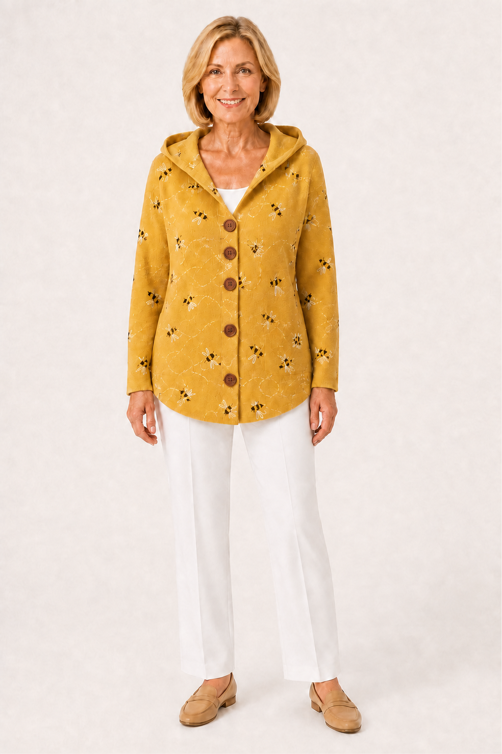 Honeybee Print Hooded Knit Cardigan