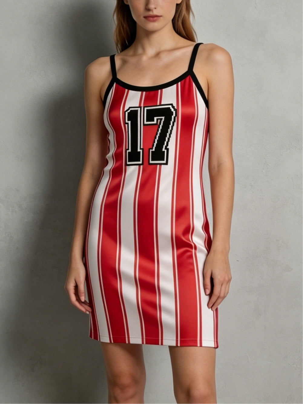 Striped and numbered jersey-style camisole mini dress