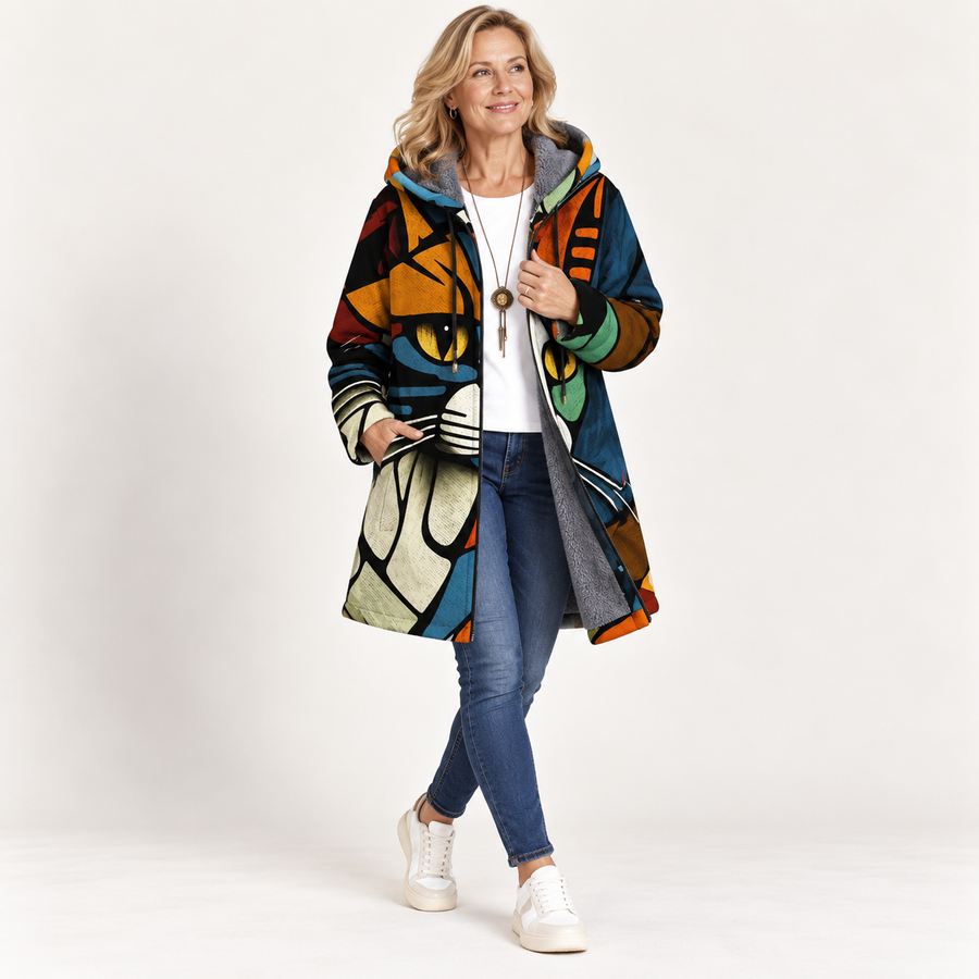 Jindalee Cat Print Zip Up Hoodie