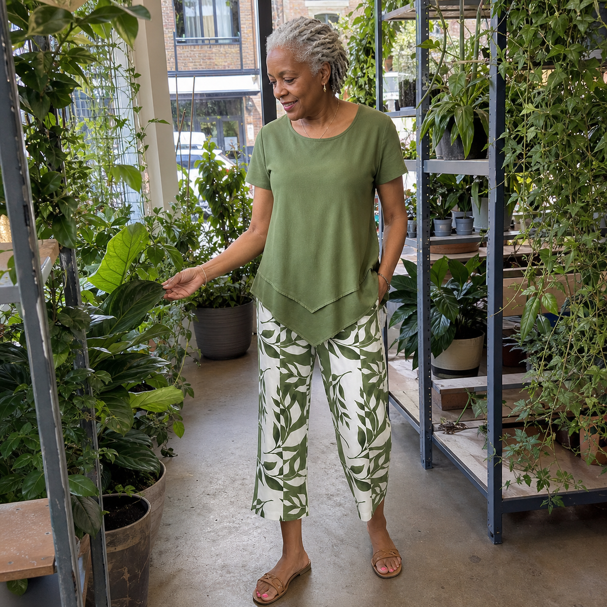 Leaf Print Pants Set