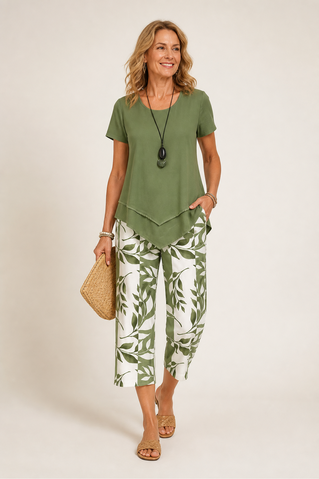 Leaf Print Pants Set
