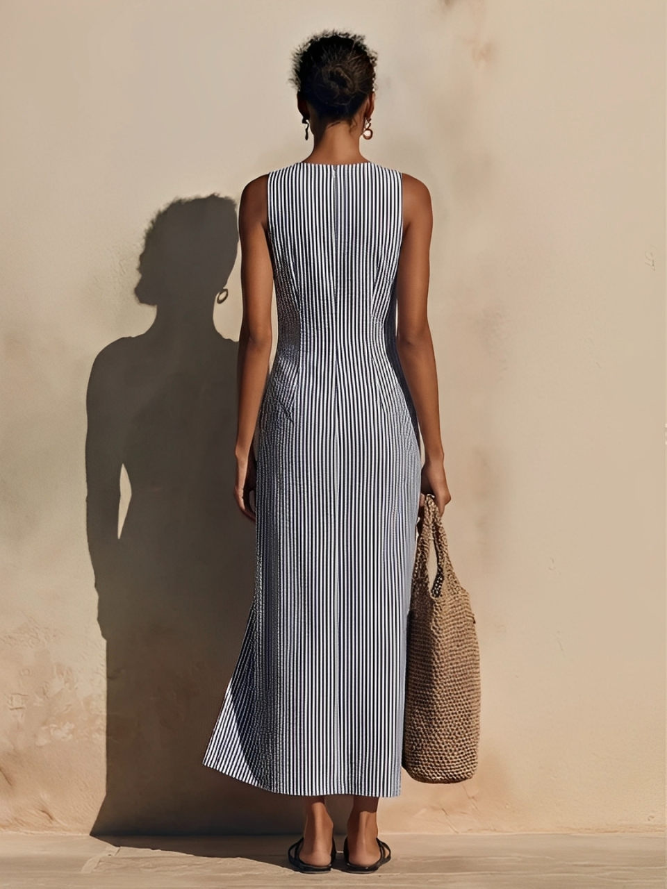 Blue-White Striped Maxi Dress