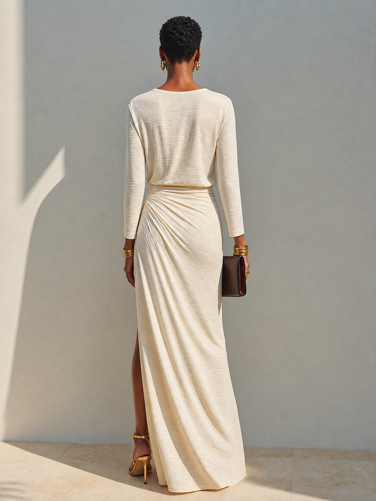 Beige Slit Maxi Dress