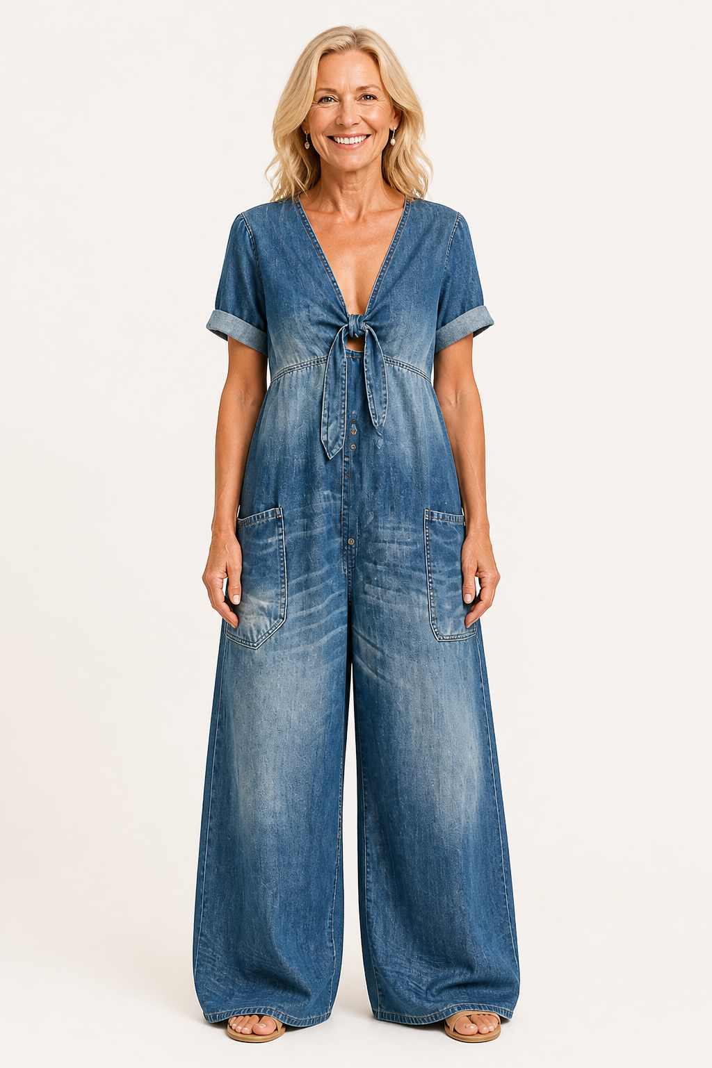 Mamma Mia Short Sleeve Denim Jumpsuit