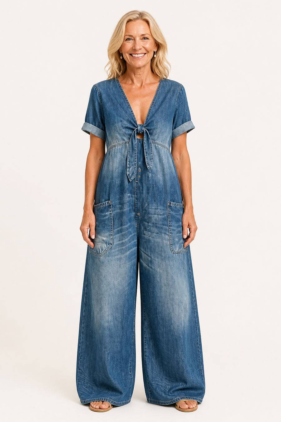 Mamma Mia Short Sleeve Denim Jumpsuit