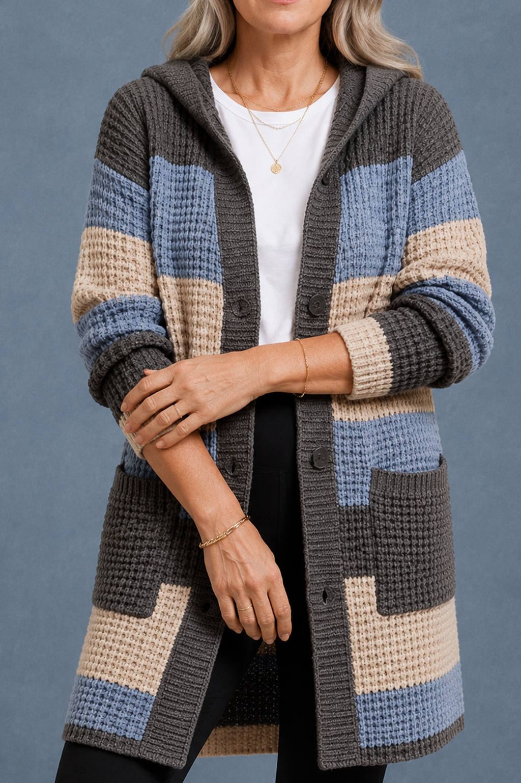 Mid-Length Hooded Chunky Knit Cardigan