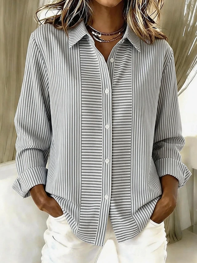 Norelle Casual Striped Button Front Blouse