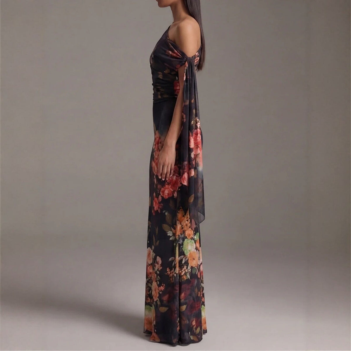 Floral One-Shoulder Maxi Dress