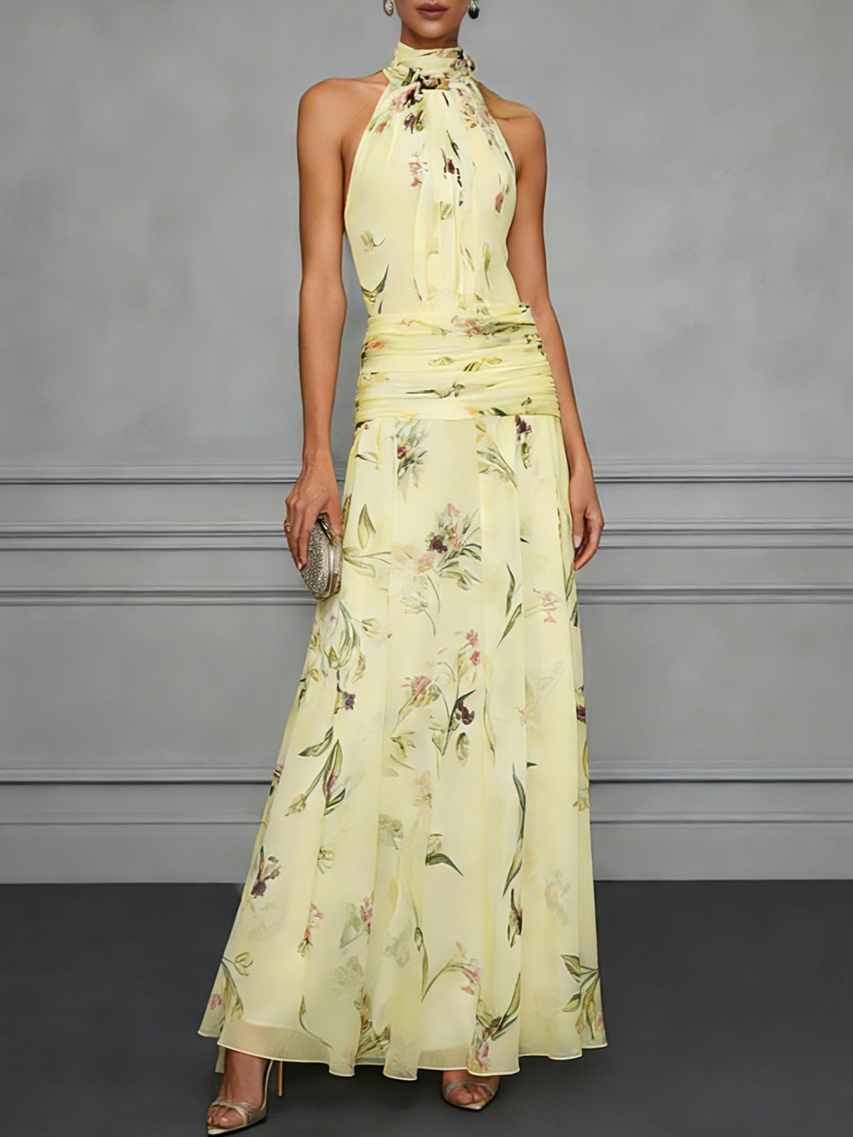 Ruched Waist Floral Maxi Dress
