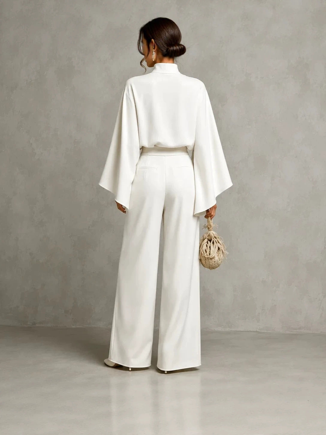Fashionable Turtleneck Top and Wide-Leg Pants Set