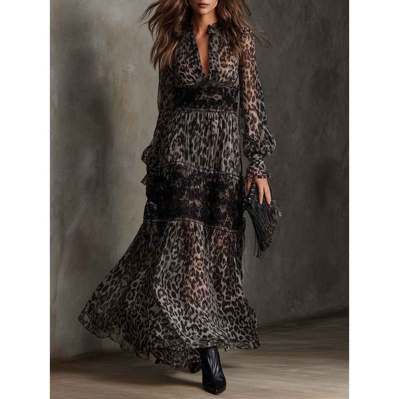Leopard Print Long Sleeves Dress