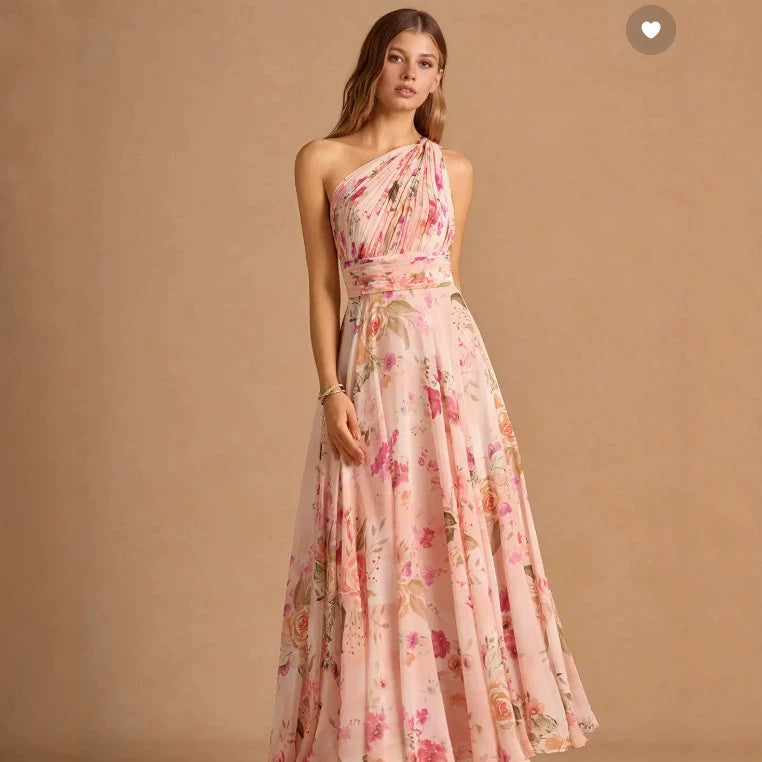 Blush One-Shoulder Maxi Dress