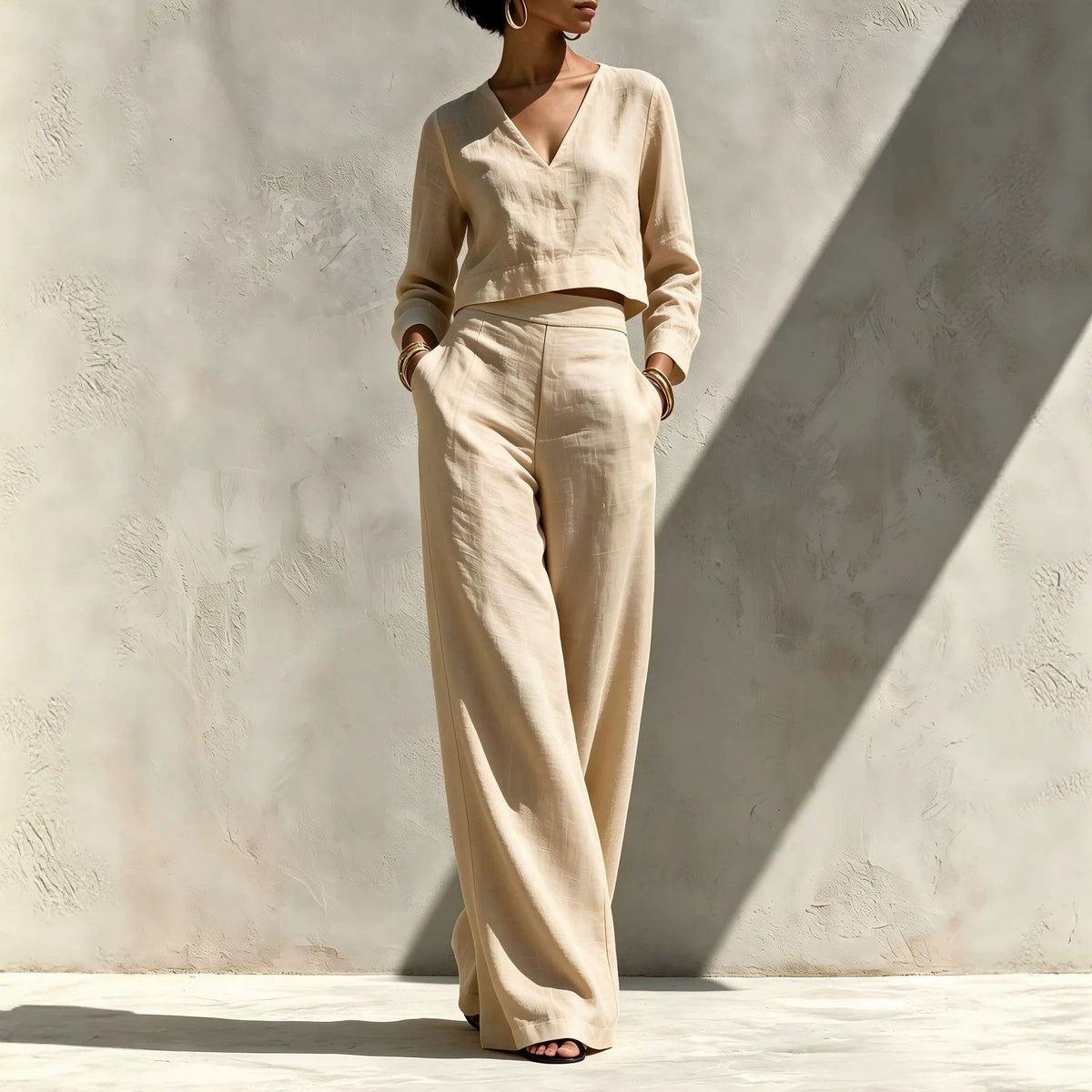 Cropped Top and High-Waisted Trousers
