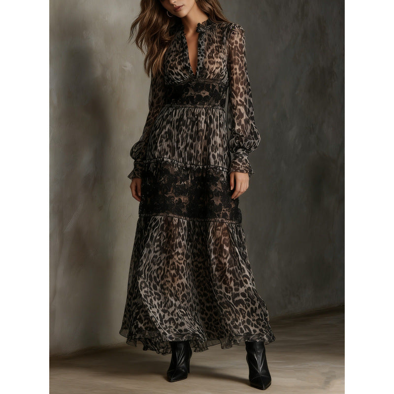 Leopard Print Long Sleeves Dress