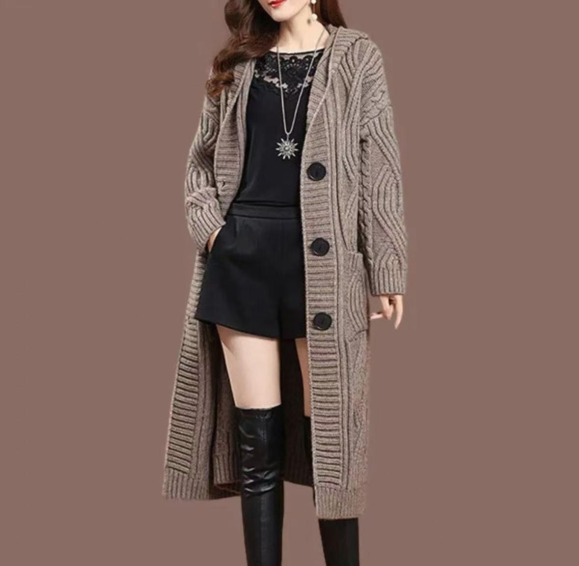 Over-The-Knee Loose Knitwear Jacket