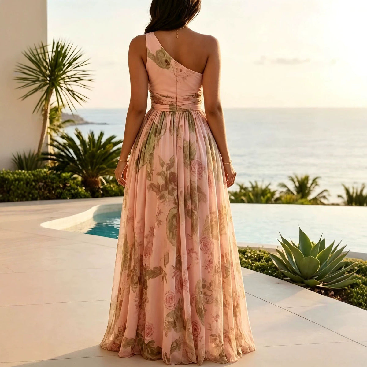 Floral Rosette Maxi Dress