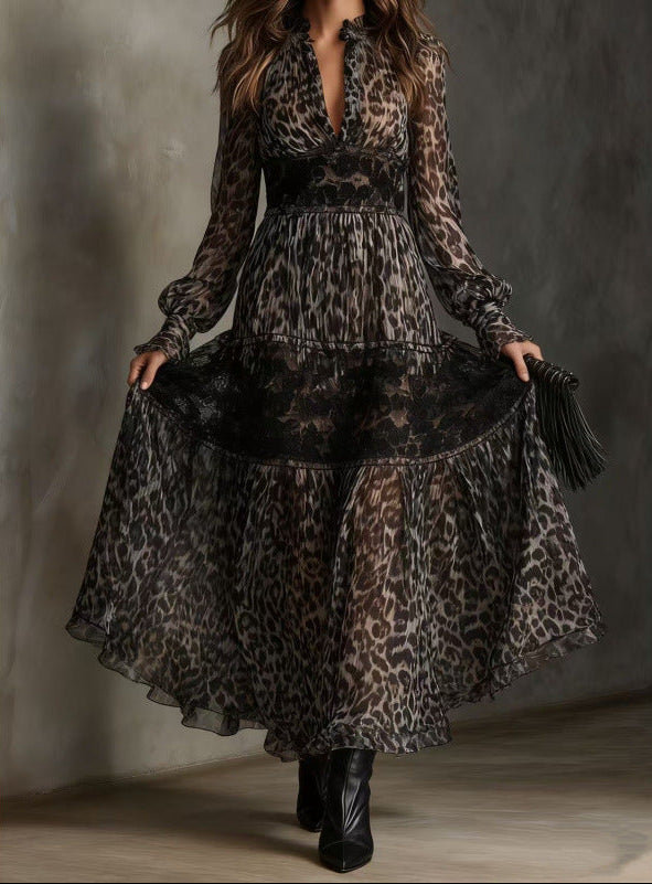 Leopard Print Long Sleeves Dress