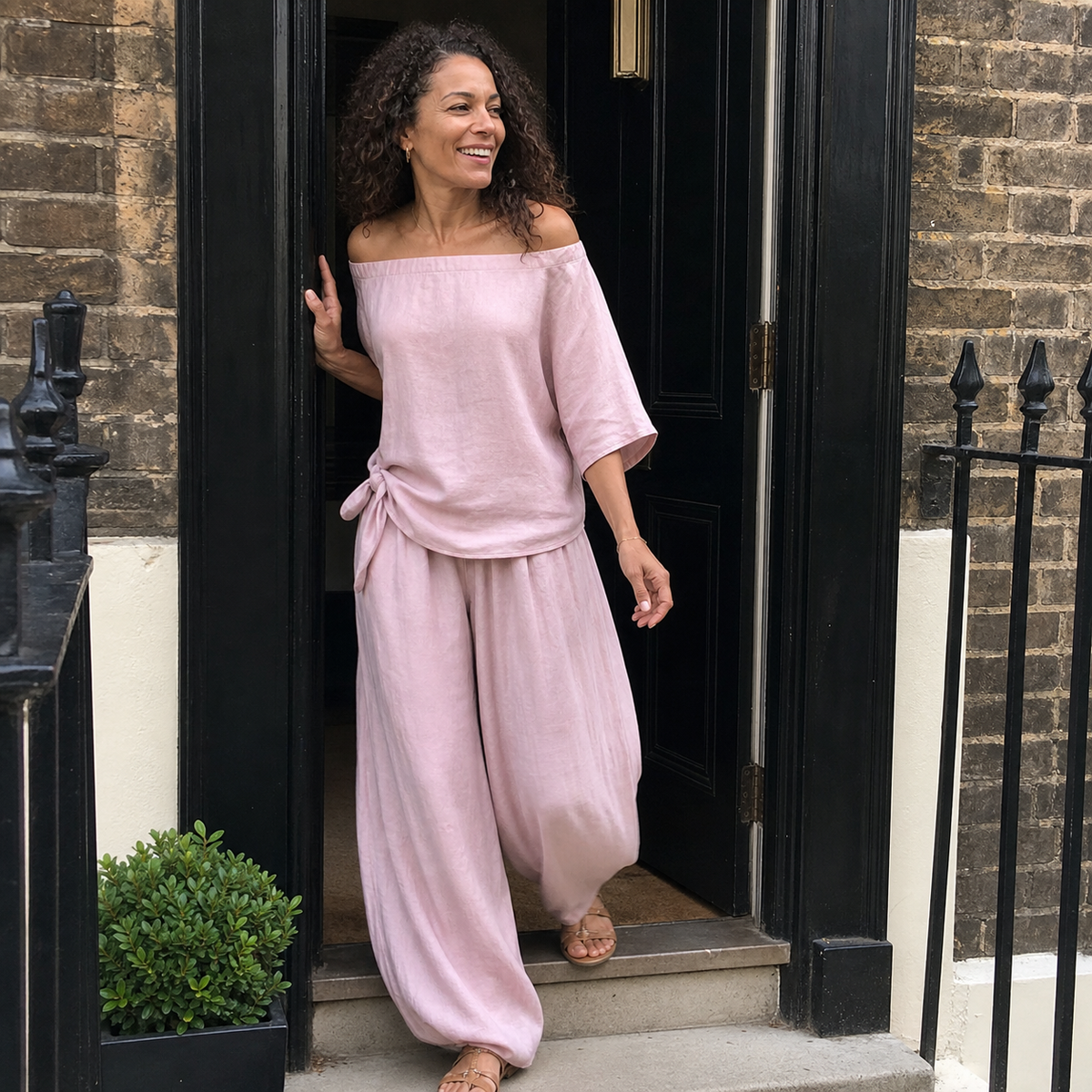 Off-shoulder Wide-leg Pants Set