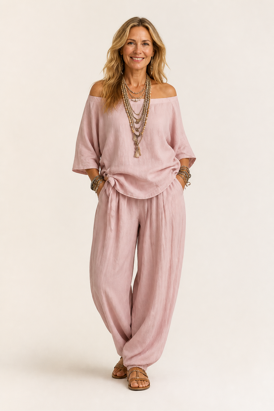 Off-shoulder Wide-leg Pants Set