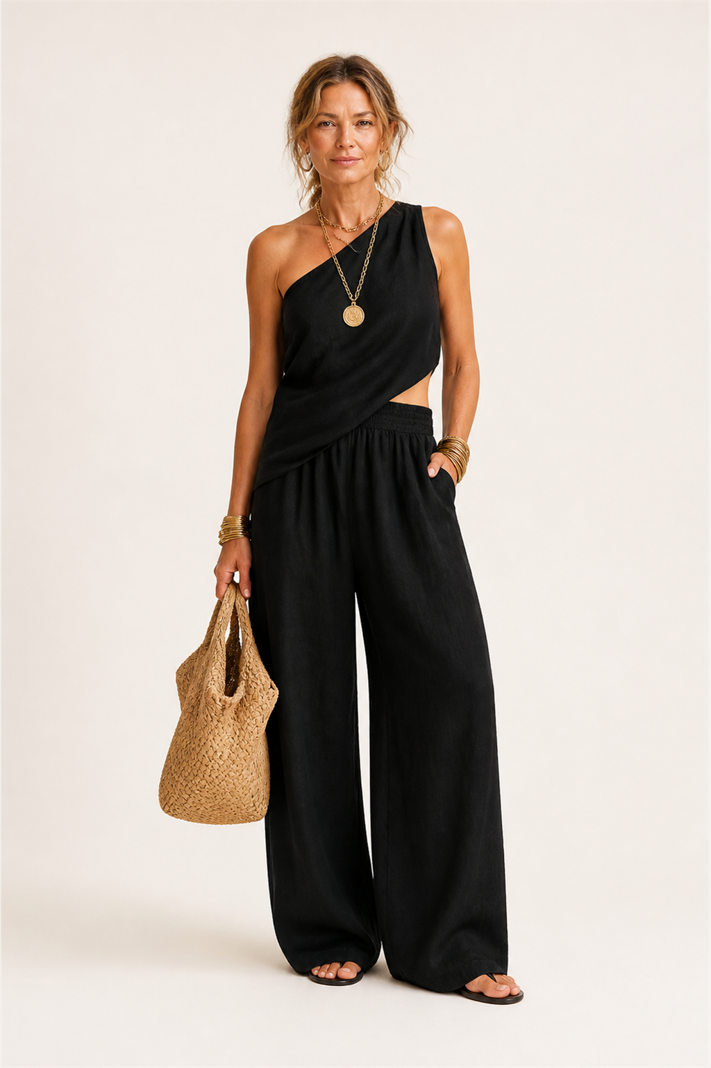 One-shoulder Top And Pants Set