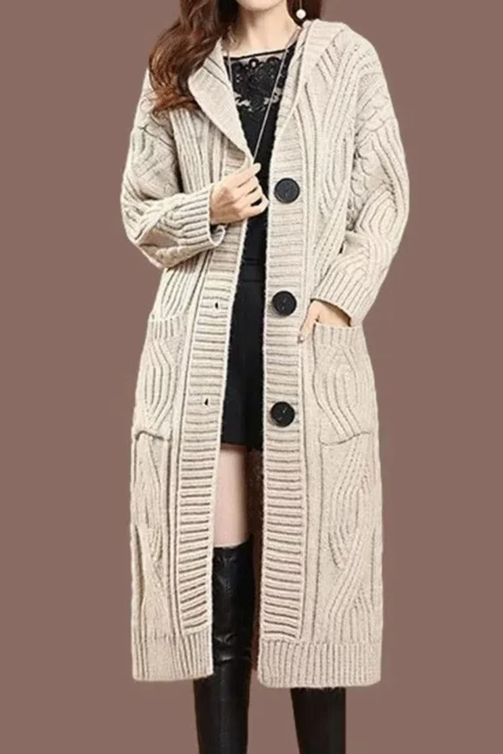 Over-The-Knee Loose Knitwear Jacket