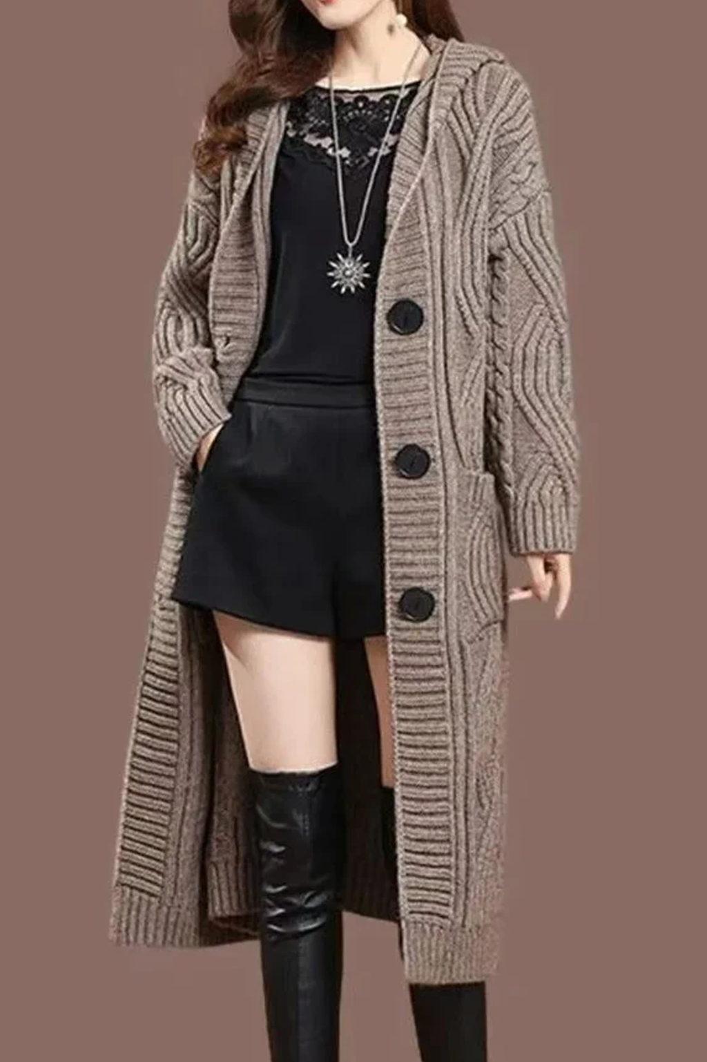 Over-The-Knee Loose Knitwear Jacket