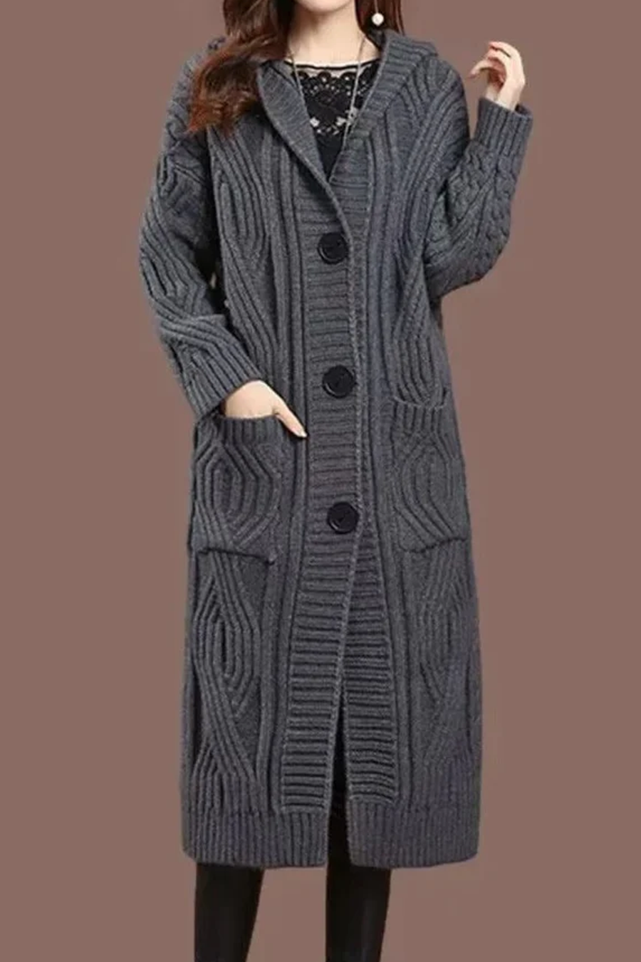 Over-The-Knee Loose Knitwear Jacket