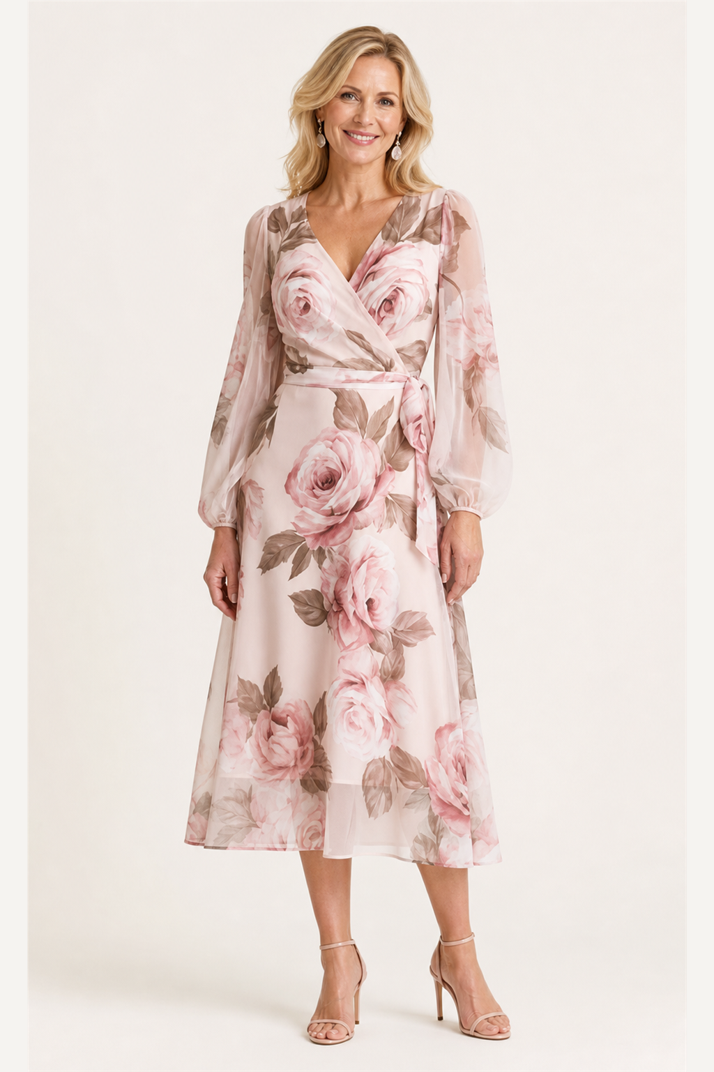 Pink Floral Midi Dress