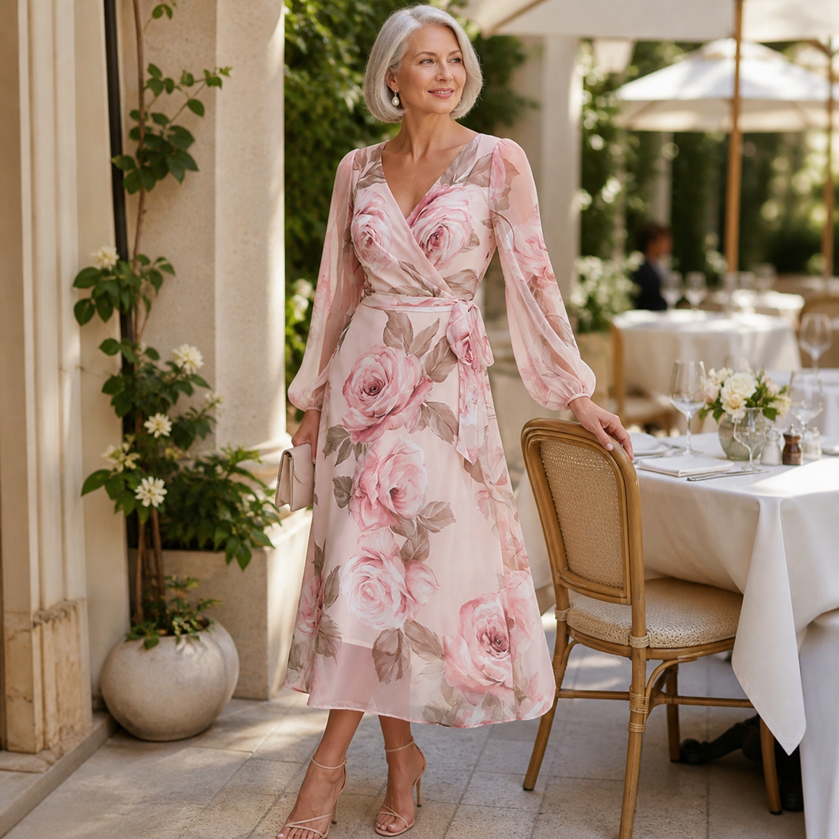 Pink Floral Midi Dress