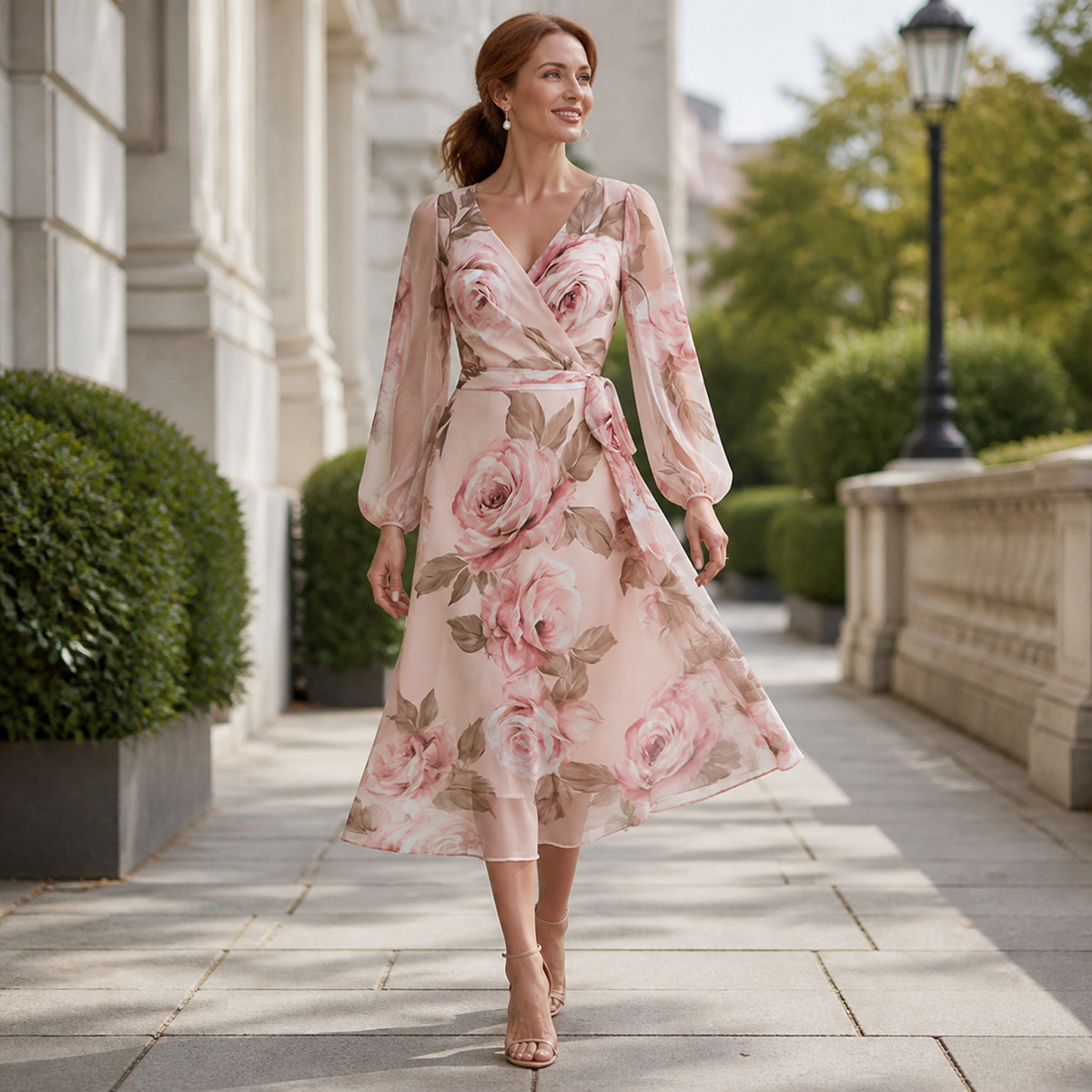 Pink Floral Midi Dress