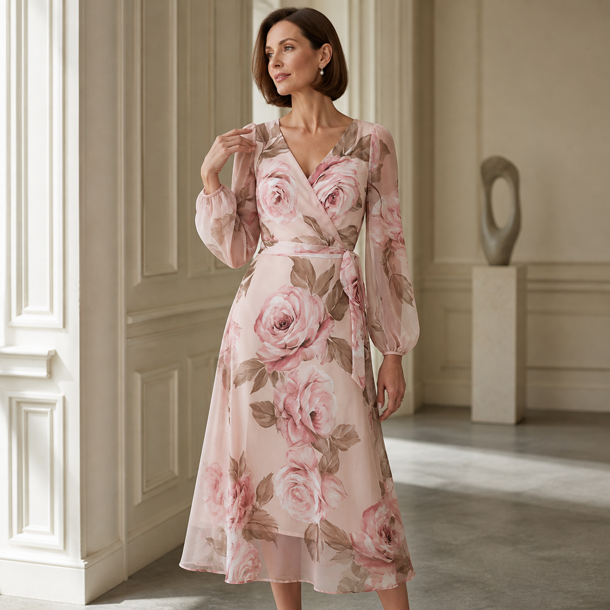 Pink Floral Midi Dress
