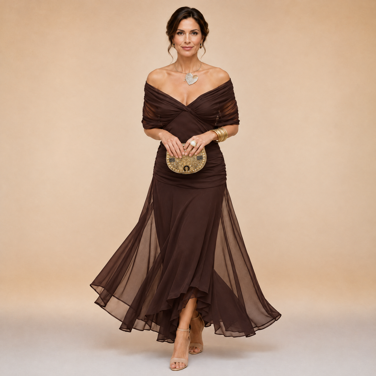Emma Draped V-Neck Evening Maxi Dress