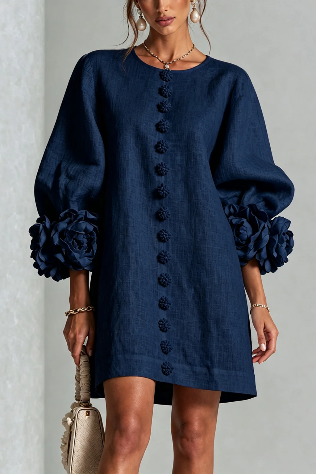 Rosalia Floral-Cuff Button Mini Dress
