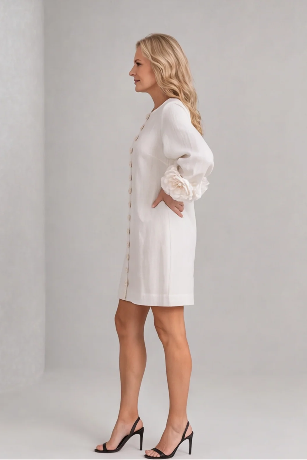 Rosalia Floral-Cuff Button Mini Dress