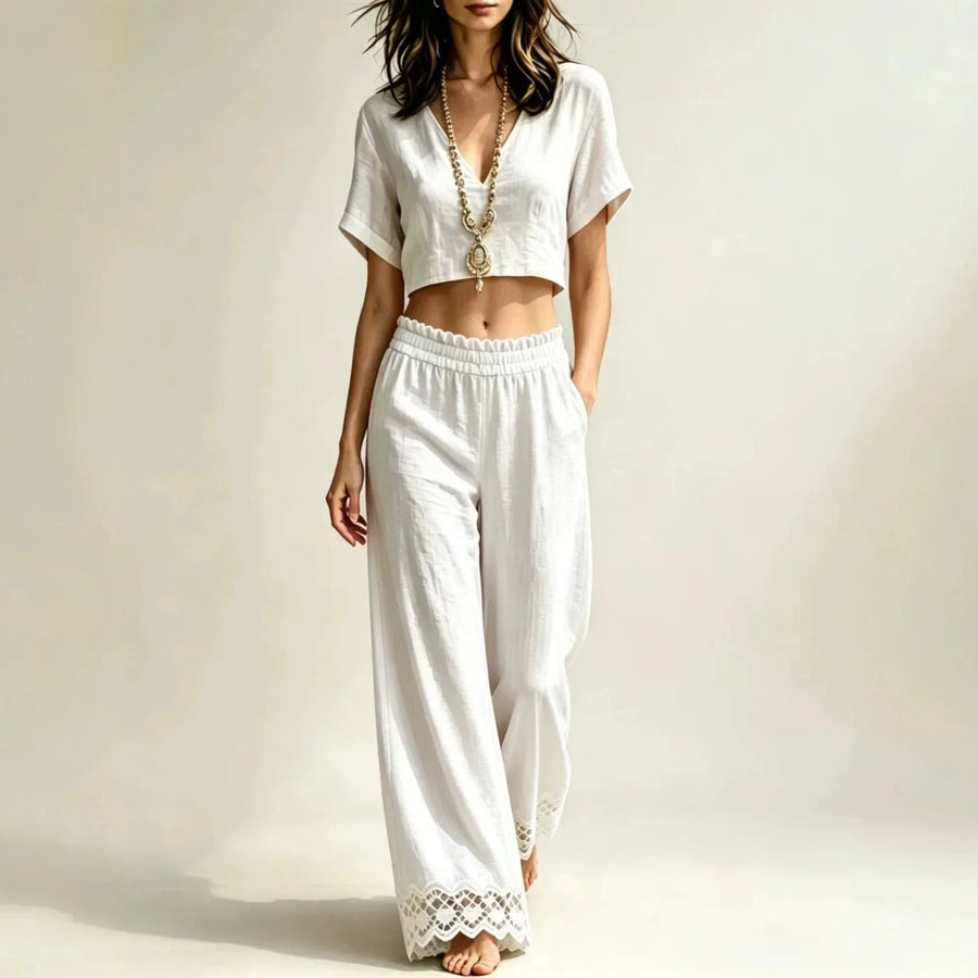Cropped Top Lace Pants Set