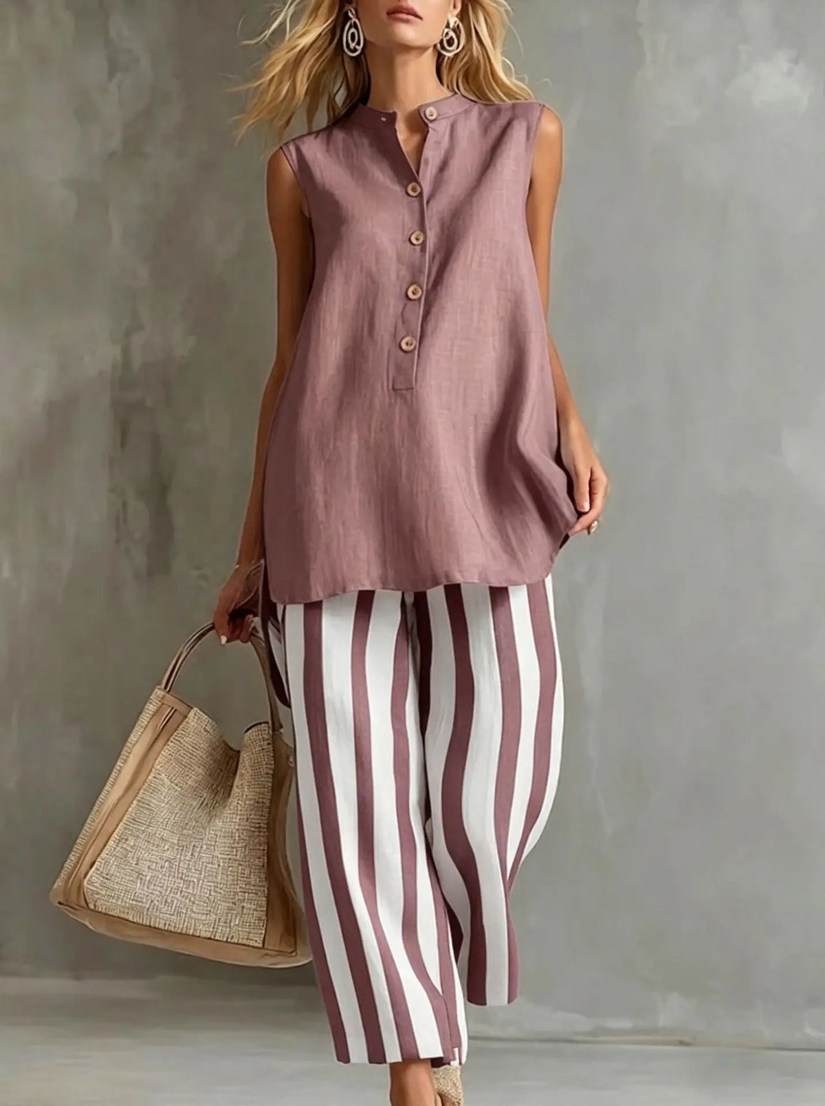 Striped Wide Leg Pants Set
