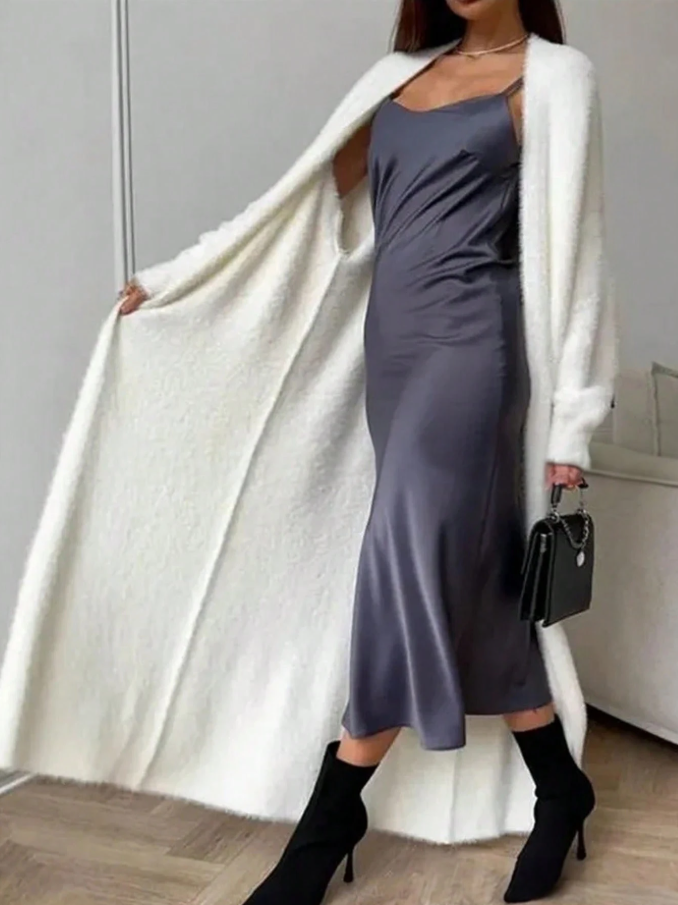 Cozy Plush Fluffy Longline Open-Front Cardigan