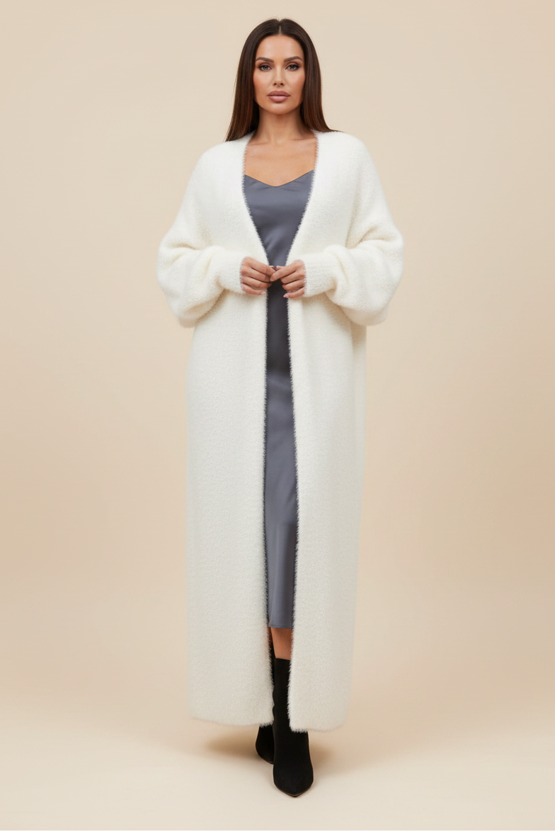 Cozy Plush Fluffy Longline Open-Front Cardigan