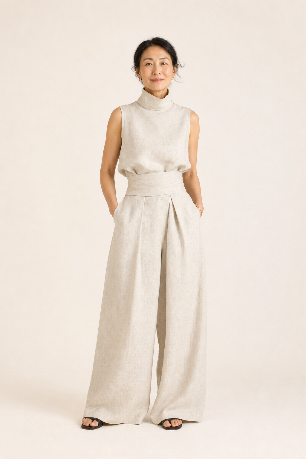 Sleeveless Wide-Leg Trousers Set