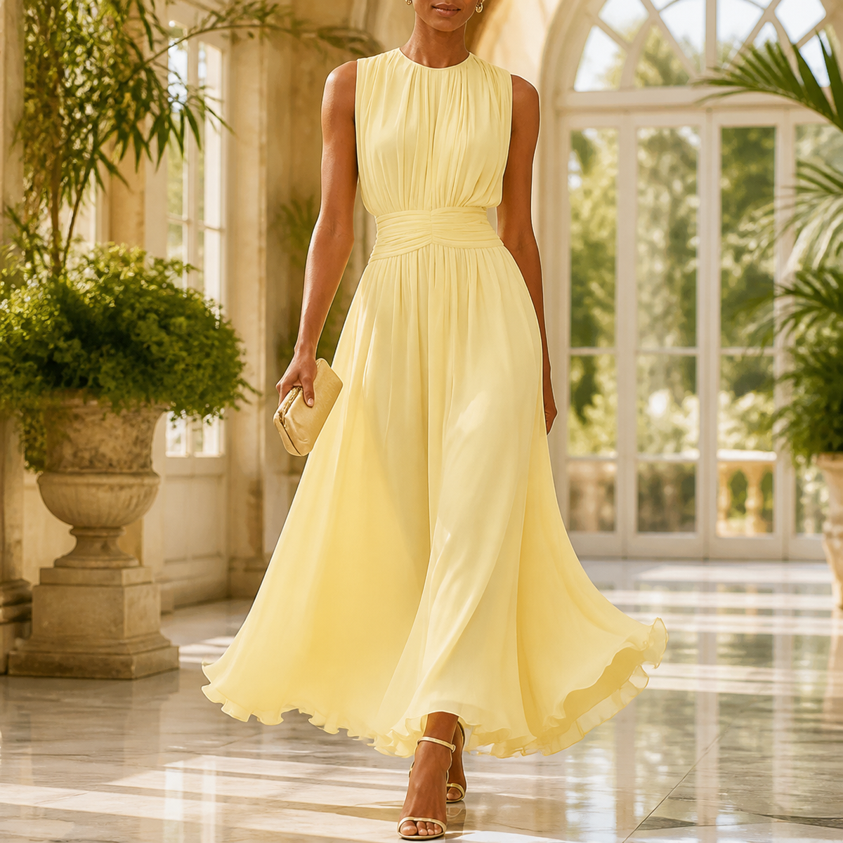 Sleeveless Ruched Maxi Dress