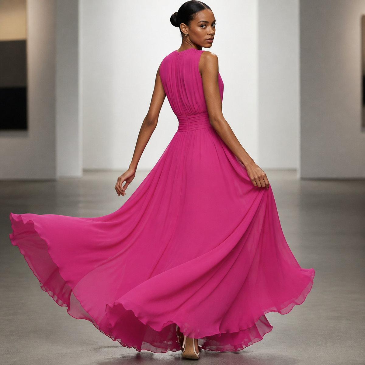 Sleeveless Ruched Maxi Dress